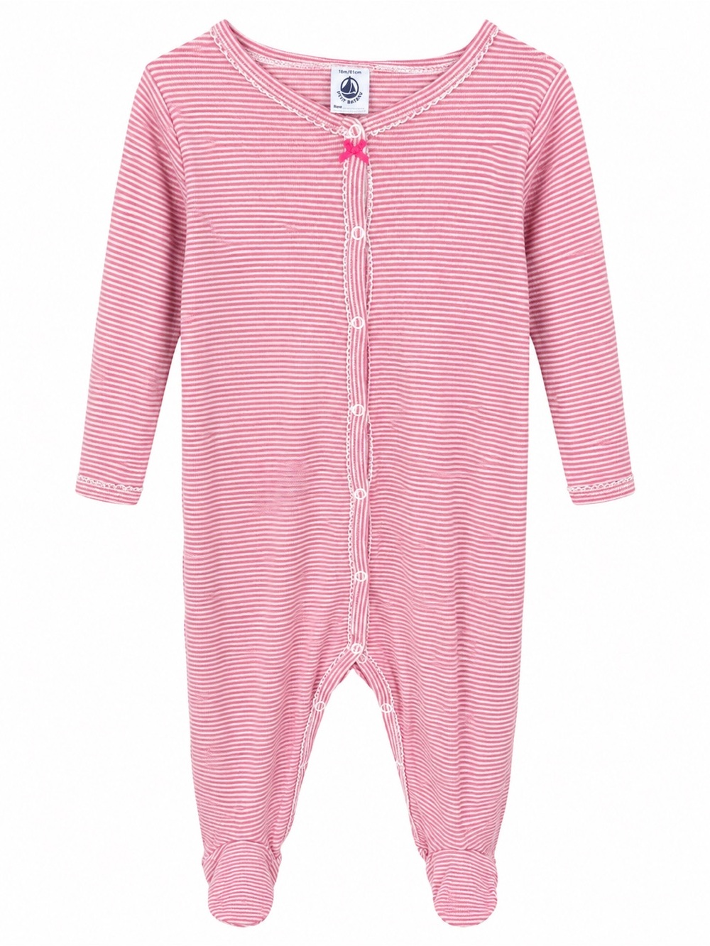 Petit Bateau Pink Striped Cotton Footed Sleeper Onesie Size 18M